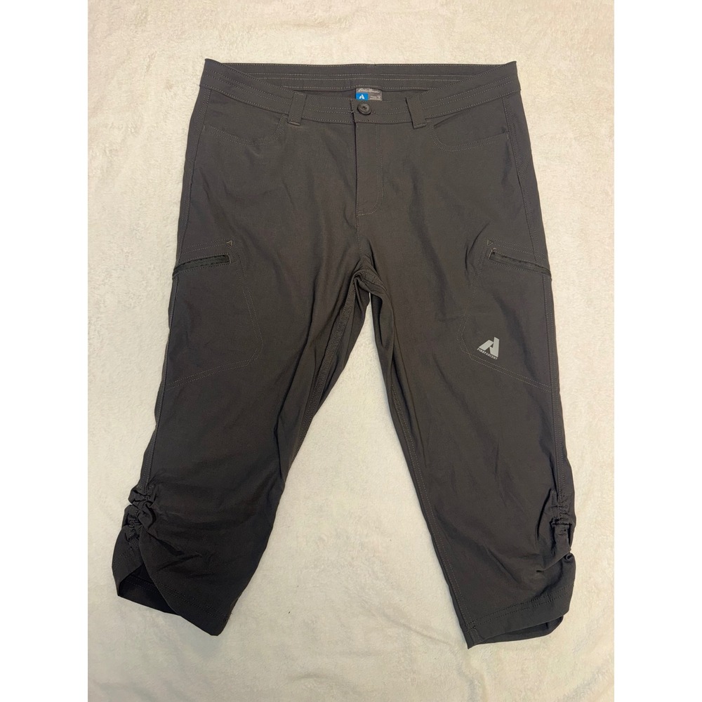 Eddie Bauer First Ascent Womens 12 Gray Hiking Capri Pants Ruched Cargo Cropped